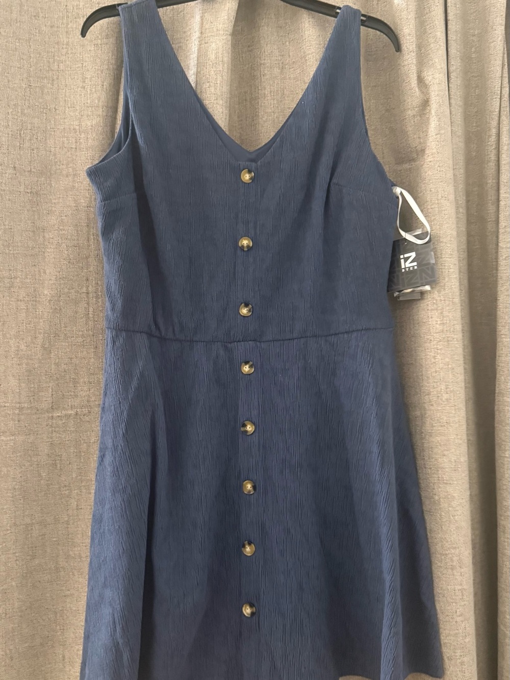 IC COLLECTION Navy Button-Front V-Neck Mini Dress